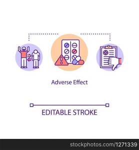 Adverse effect concept icon. Undesired harmful consequences idea thin line illustration. Side effect. Medical error. Vector isolated outline RGB color drawing. Editable stroke