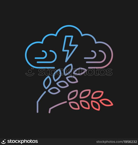 Adverse weather gradient vector icon for dark theme. Severe climate conditions lead to harvest damage and hunger. Thin line color symbol. Modern style pictogram. Vector isolated outline drawing. Adverse weather gradient vector icon for dark theme