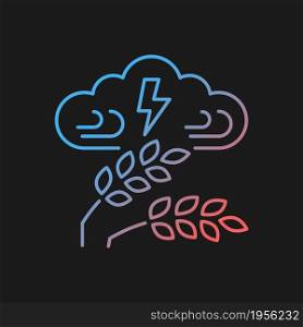 Adverse weather gradient vector icon for dark theme. Severe climate conditions lead to harvest damage and hunger. Thin line color symbol. Modern style pictogram. Vector isolated outline drawing. Adverse weather gradient vector icon for dark theme