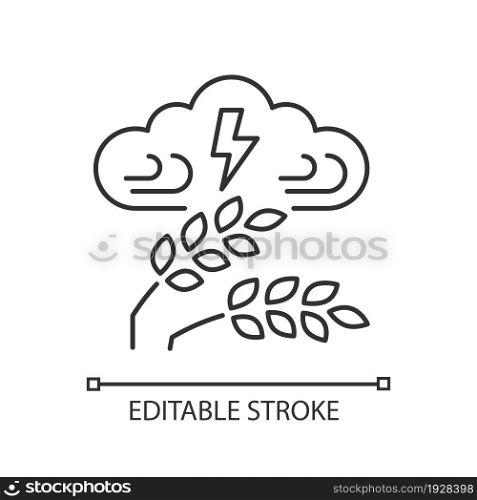 Adverse weather linear icon. Severe climate conditions lead to harvest damage and hunger. Thin line customizable illustration. Contour symbol. Vector isolated outline drawing. Editable stroke. Adverse weather linear icon