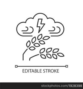 Adverse weather linear icon. Severe climate conditions lead to harvest damage and hunger. Thin line customizable illustration. Contour symbol. Vector isolated outline drawing. Editable stroke. Adverse weather linear icon