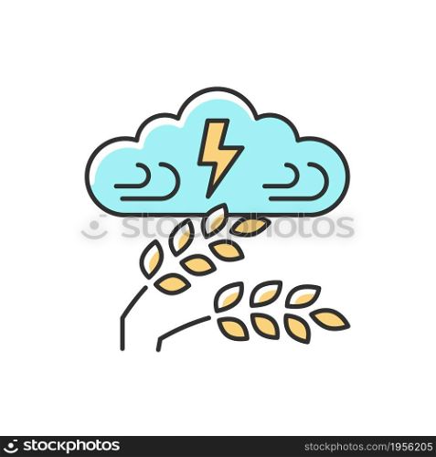 Adverse weather RGB color icon. Severe climate conditions lead to harvest damage and hunger. Lack of crops. Weather disaster and starvation. Isolated vector illustration. Simple filled line drawing. Adverse weather RGB color icon