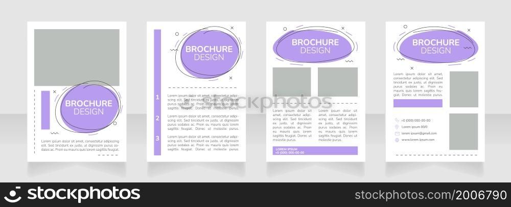 Advert white and purple blank brochure layout design. Promotion service. Vertical poster template set with empty copy space for text. Premade corporate reports collection. Editable flyer paper pages. Advert white and purple blank brochure layout design