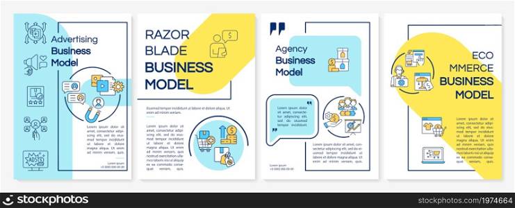 Advertise business model color brochure template. Promoting service. Flyer, booklet, leaflet print, cover design with linear icons. Vector layouts for presentation, annual reports, advertisement pages. Advertise business model color brochure template