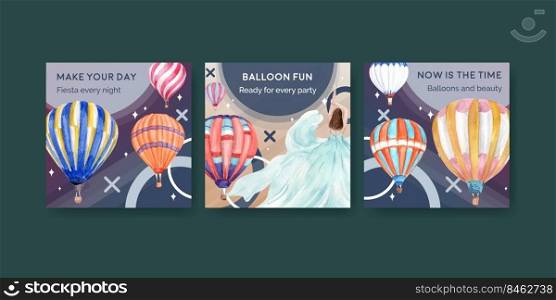 Advertise template with balloon fiesta concept design for marketing and business watercolor vector illustration 