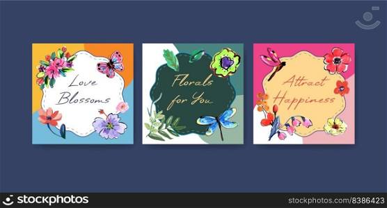 Advertise template with brush florals concept design for marketing and brochure watercolor vector illustration 