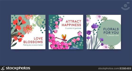 Advertise template with brush florals concept design for marketing and brochure watercolor vector illustration 