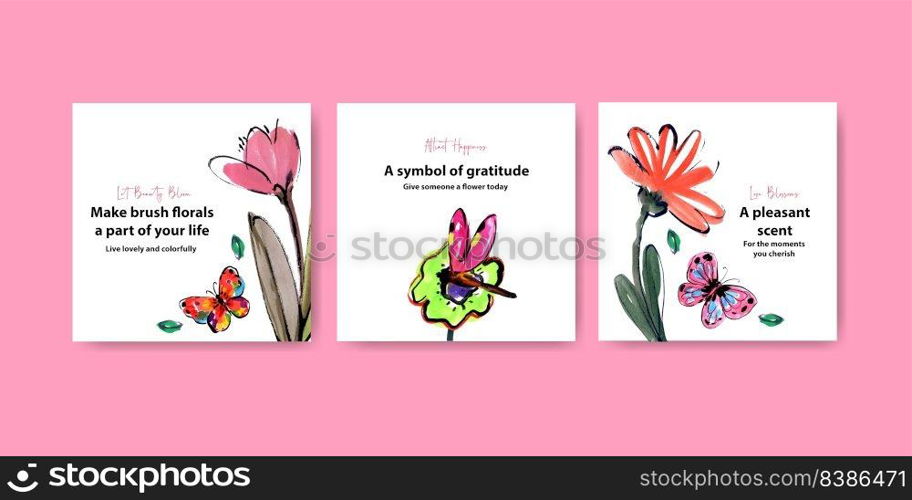 Advertise template with brush florals concept design for marketing and brochure watercolor vector illustration 