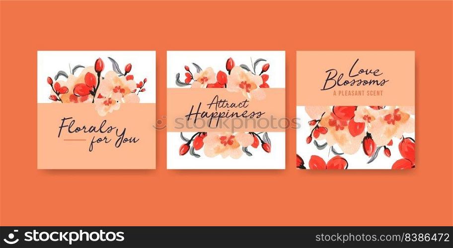 Advertise template with brush florals concept design for marketing and brochure watercolor vector illustration
