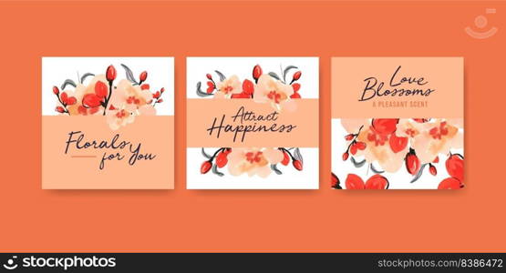 Advertise template with brush florals concept design for marketing and brochure watercolor vector illustration
