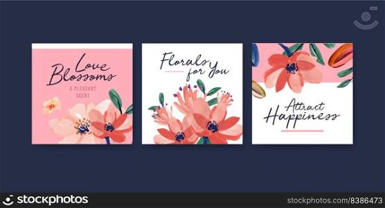 Advertise template with brush florals concept design for marketing and brochure watercolor vector illustration

