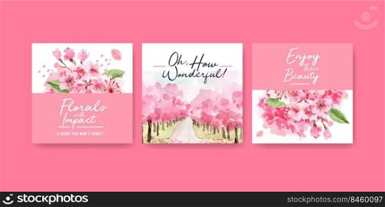Advertise template with cherry blossom concept design for business and marketing watercolor vector illustration 