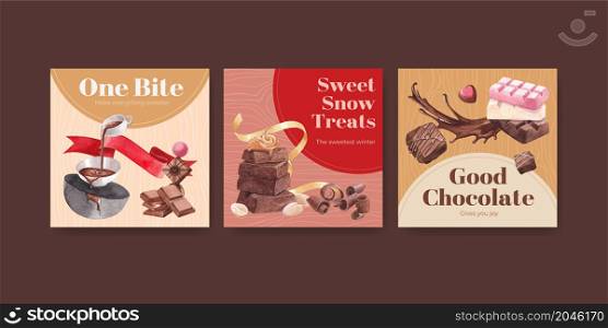 Advertise template with chocolate winter concept design for marketing and ads watercolor vector illustration