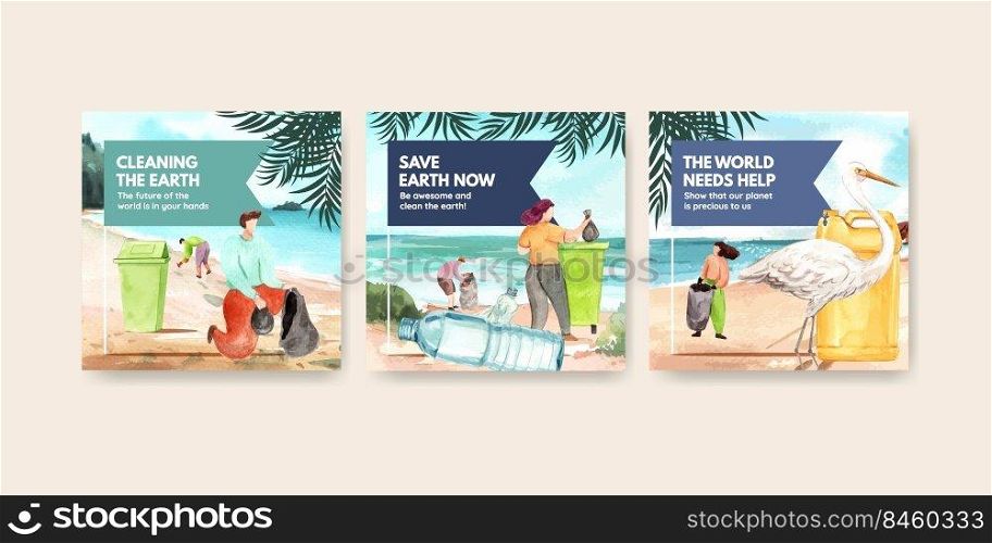Advertise template with Earth day  concept design for marketing watercolor illustration 