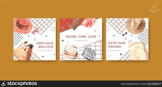 Advertise template with European picnic concept design for marketing watercolor vector illustration.