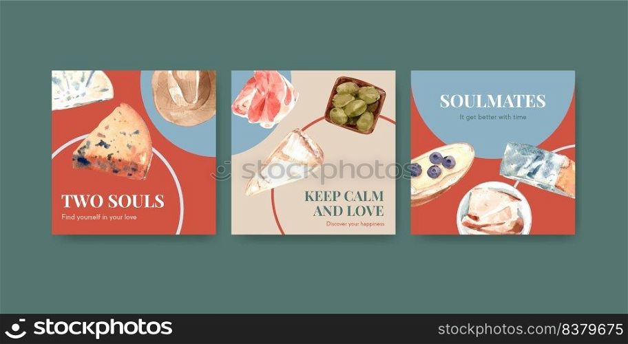 Advertise template with European picnic concept design for marketing watercolor vector illustration. 