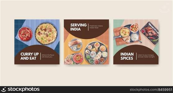 Advertise template with Indian food concept design for marketing watercolor illustraton

