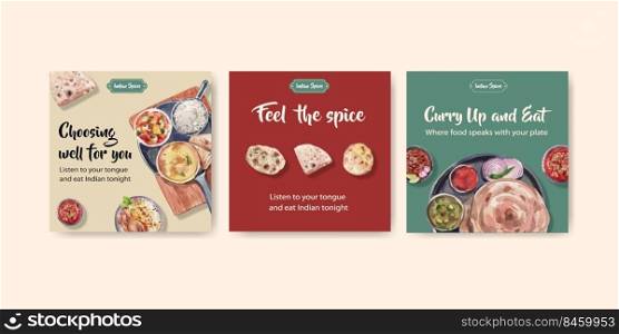 Advertise template with Indian food concept design for marketing watercolor illustraton 