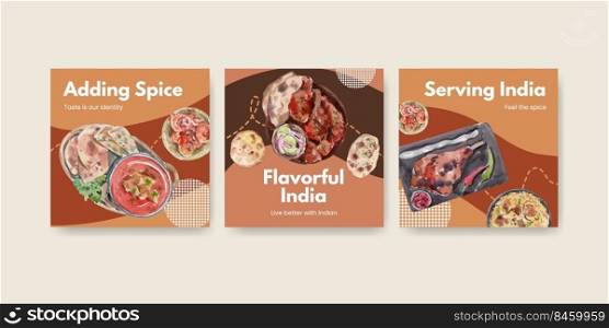 Advertise template with Indian food concept design for marketing watercolor illustraton 
