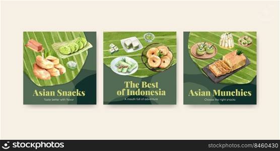 Advertise template with Indonesian snack concept watercolor illustration 
