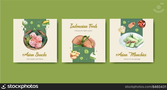 Advertise template with Indonesian snack concept watercolor illustration 