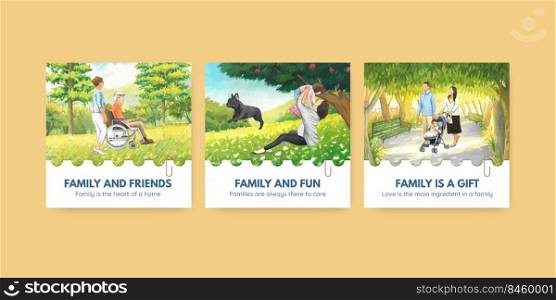 Advertise template with International Day of Families concept design watercolor illustration 