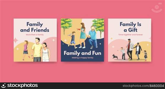 Advertise template with International Day of Families concept design watercolor illustration 