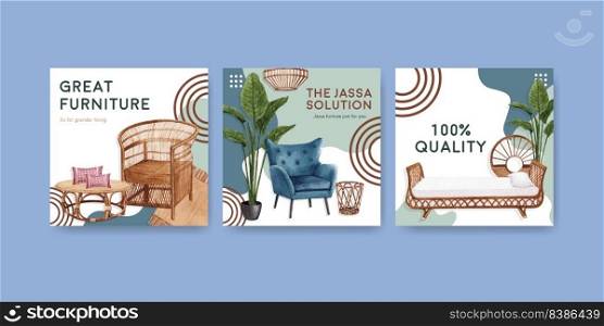 Advertise template with Jassa furniture concept design for advertise and marketing watercolor vector illustration 
