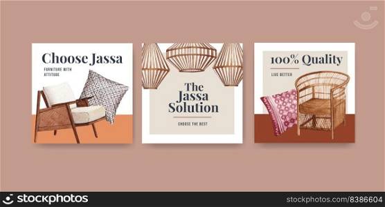 Advertise template with Jassa furniture concept design for advertise and marketing watercolor vector illustration
