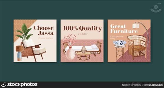 Advertise template with Jassa furniture concept design for advertise and marketing watercolor vector illustration 