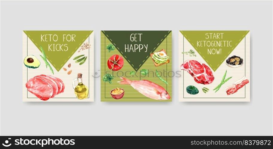 Advertise template with ketogenic diet concept for marketing and ads watercolor vector illustration.
