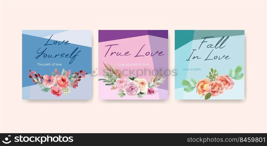 Advertise template with love blooming concept design for business and marketing watercolor vector illustration
