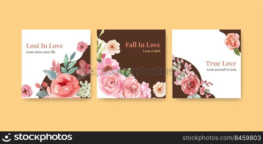 Advertise template with love blooming concept design for business and marketing watercolor vector illustration 