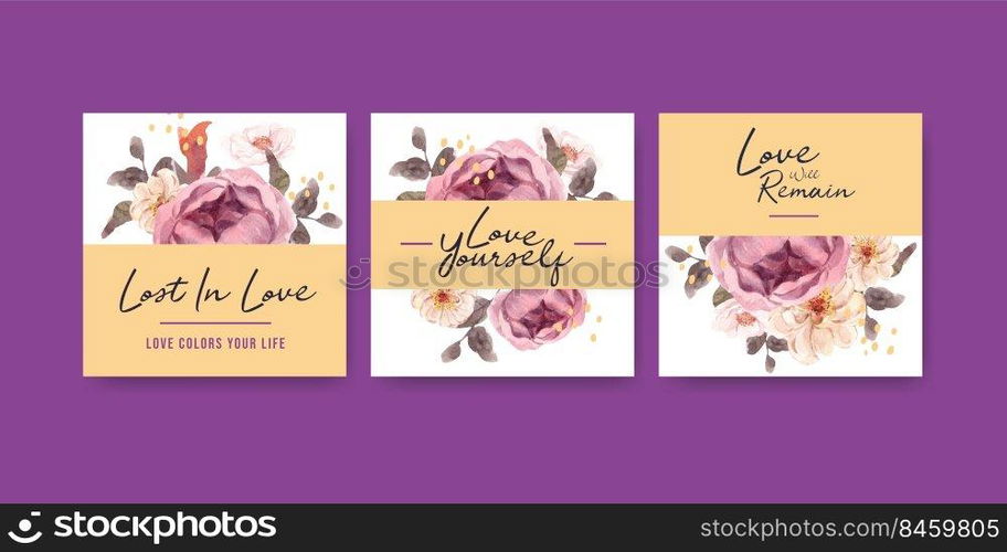 Advertise template with love blooming concept design for business and marketing watercolor vector illustration
