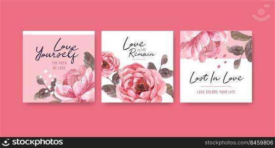 Advertise template with love blooming concept design for business and marketing watercolor vector illustration
