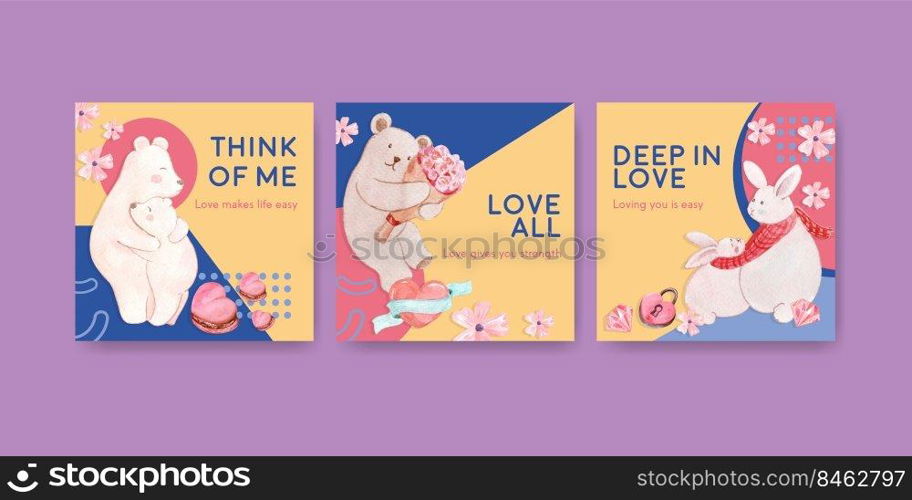 advertise template with loving you concept design for marketing and business watercolor vector illustration 