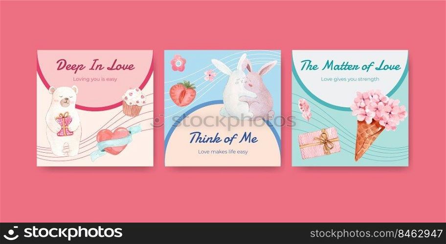 advertise template with loving you concept design for marketing and business watercolor vector illustration
