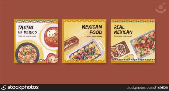 Advertise template with Mexican food concept design watercolor illustration 
