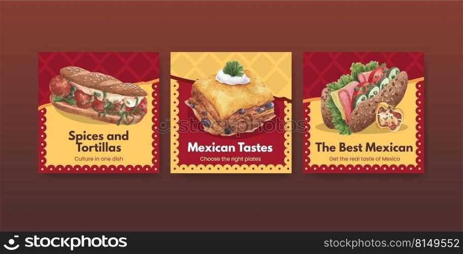 Advertise template with Mexican food concept design watercolor illustration 