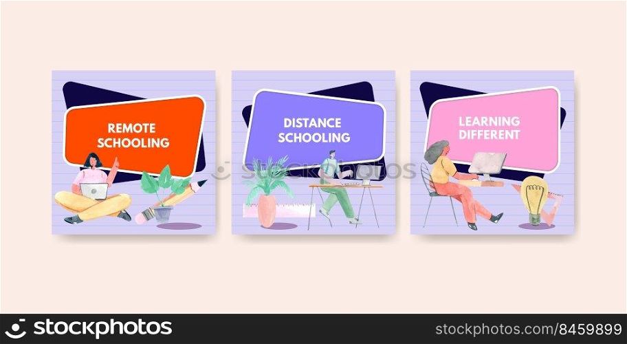 Advertise template with online learning concept design for marketing watercolor illustration 