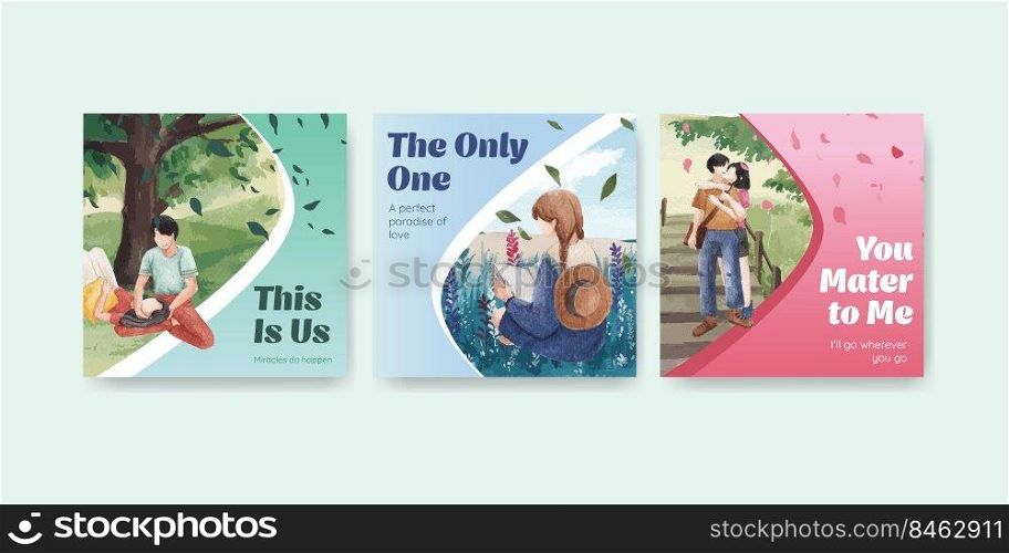 Advertise template with paradise love concept design for business and marketing watercolor vector illustration 