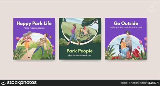 advertise template with park and family concept design watercolor illustration 