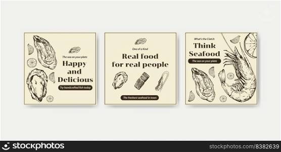 Advertise template with seafood concept design for marketing vector illustration

