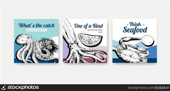 Advertise template with seafood concept design for marketing vector illustration 