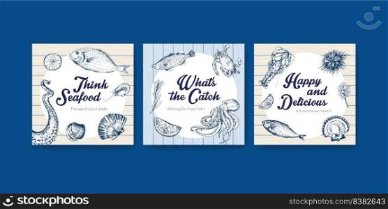 Advertise template with seafood concept design for marketing vector illustration
