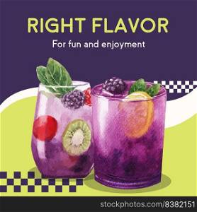 Advertise template with soda drink design for marketing watercolor vector illustration 