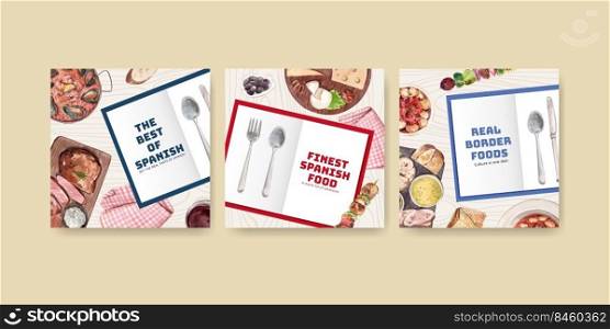 Advertise template with Spain cuisine concept design for marketing watercolor illustration
