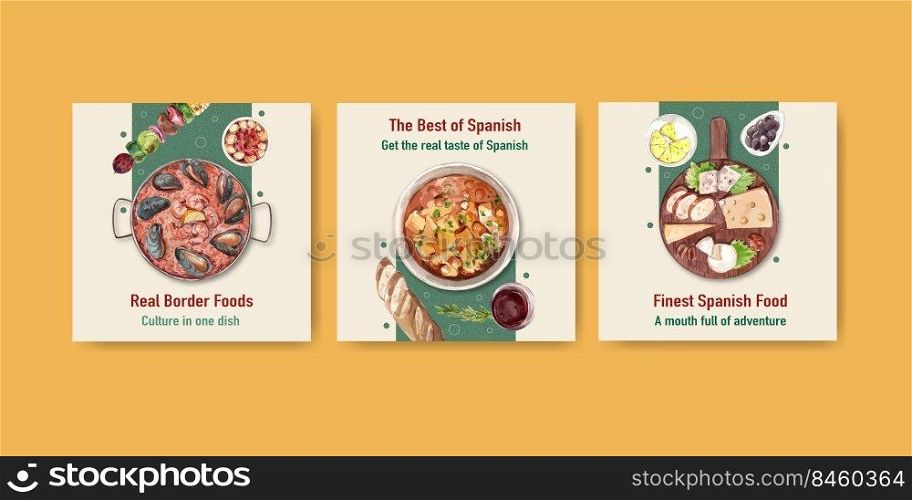Advertise template with Spain cuisine concept design for marketing watercolor illustration
