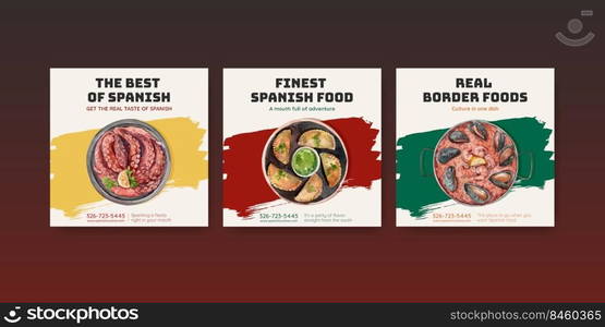 Advertise template with Spain cuisine concept design for marketing watercolor illustration 