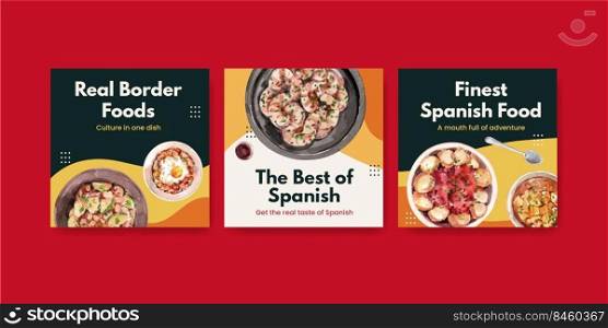 Advertise template with Spain cuisine concept design for marketing watercolor illustration 